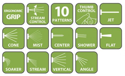 Öntözőpisztoly, 10 funkciós, hüvelykujj szabályozás