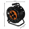 Kábeldob, hosszabbító, 30m/3x1,5mm2 réz kábel, 230V, IP20, hőkioldó, műanyag dob, fém keret