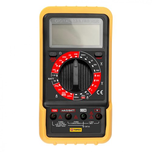 Multiméter digitális, ac v, dc a, dc v, ac a, ellenállás, dióda, akku mérő 1,5v, 9v