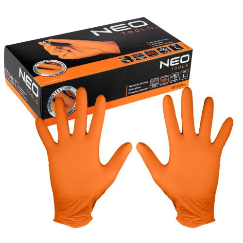 Munkakesztyű, perforált nitril, narancssárga, 50 db, L
